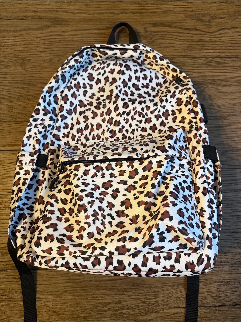 Leopard Print Canvas Backpack - White and Brown